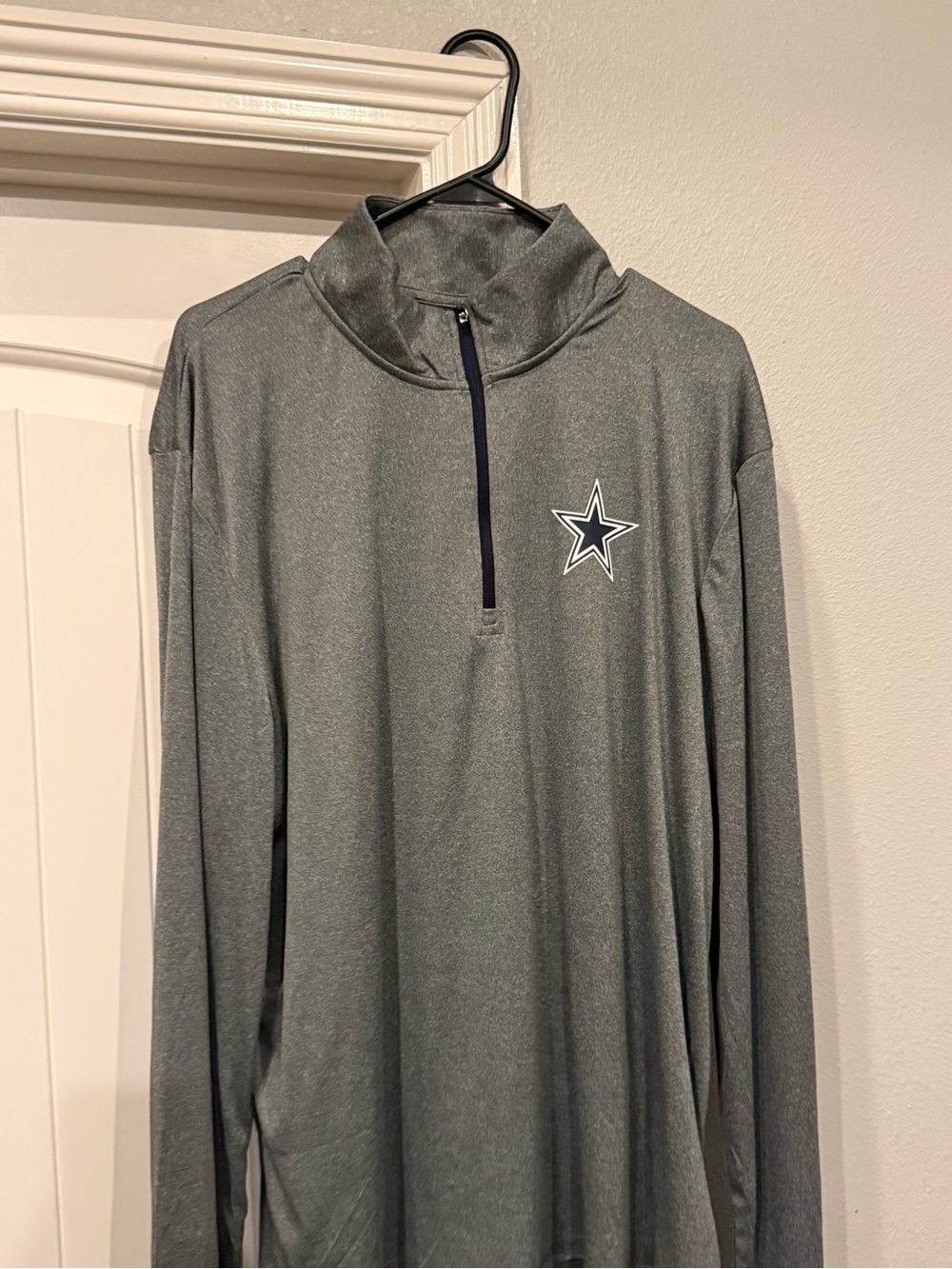 Men's Long-Sleeve Gray Quarter-Zip Pullover with Star Chest Emblem